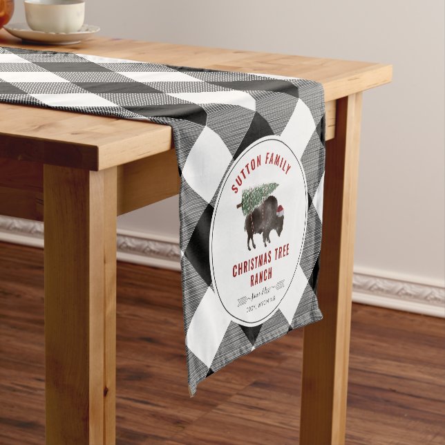 Christmas Tree Ranch Buffalo Plaid Santa Short Table Runner (In Situ)