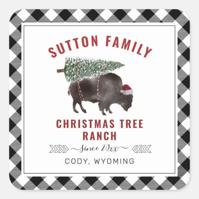 Christmas Tree Ranch Santa Bison Plaid  Square Sticker (Front)