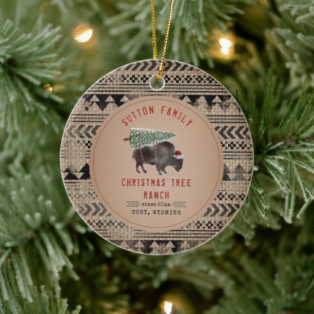 Christmas Tree Ranch Santa Buffalo Burlap Ceramic Tree Decoration (Tree)