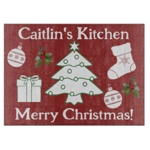 Christmas Tree Rectangular Glass Cutting Board