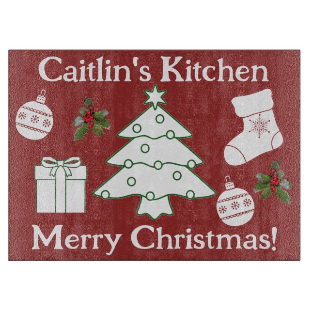 Christmas Tree Rectangular Glass Cutting Board (Front)