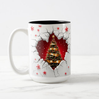 Christmas Tree, Red and Gold- Black Interior Two-Tone Coffee Mug