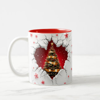 Christmas Tree, Red and Gold- Black Interior Two-Tone Coffee Mug