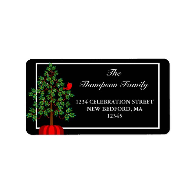 Christmas Tree Red Bird Holiday Address Label (Front)