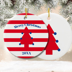 Christmas Tree Red Blue White Ceramic Tree Decoration