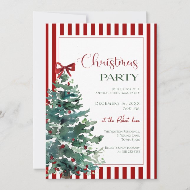  Christmas tree red bow Holiday Party Invitation (Front)