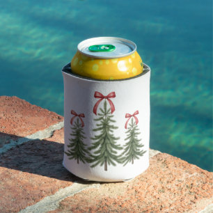 Christmas Tree Red Bow Retro Merry Christmas Xmas Can Cooler