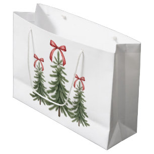 Christmas Tree Red Bow Retro Merry Christmas Xmas Large Gift Bag