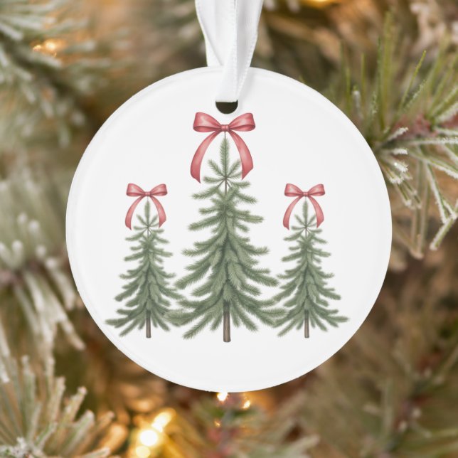 Christmas Tree Red Bow Retro Merry Christmas Xmas Ornament (Tree)