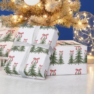 Christmas Tree Red Bow Retro Merry Christmas Xmas Wrapping Paper