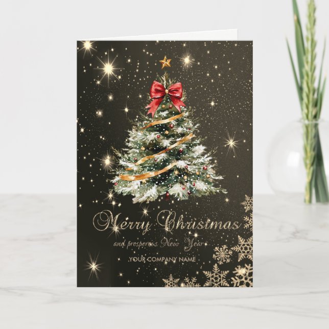 Christmas Tree Red Bow Snowflakes,Corporate Holiday Card (Front)