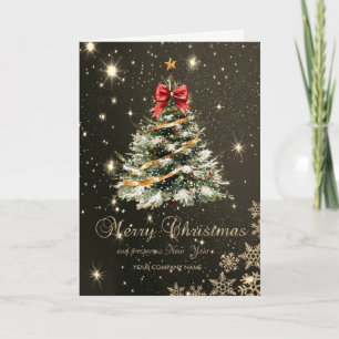 Christmas Tree Red Bow Snowflakes,Corporate Holiday Card