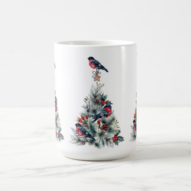 Christmas tree Red Bullfinch Coffee Mug (Center)