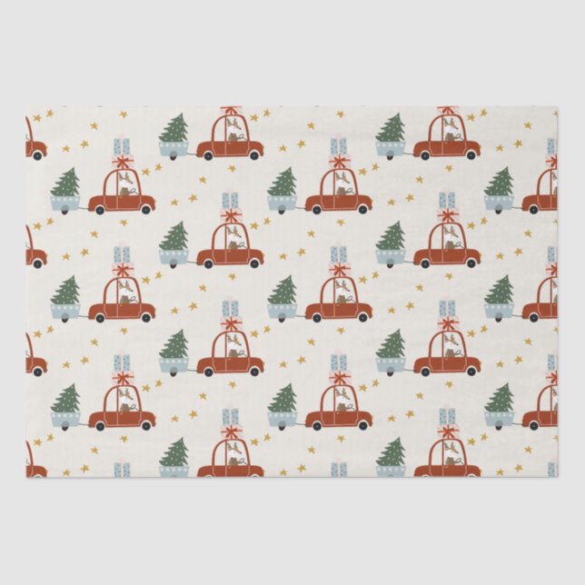 Christmas Tree Red Car Illustration  Tissue Paper (Front)