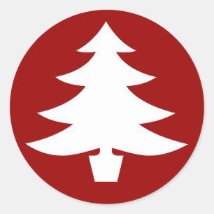 Christmas Tree, Red Classic Round Sticker