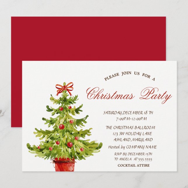 Christmas Tree, Red Corporate Christmas Party Invitation (Front/Back)