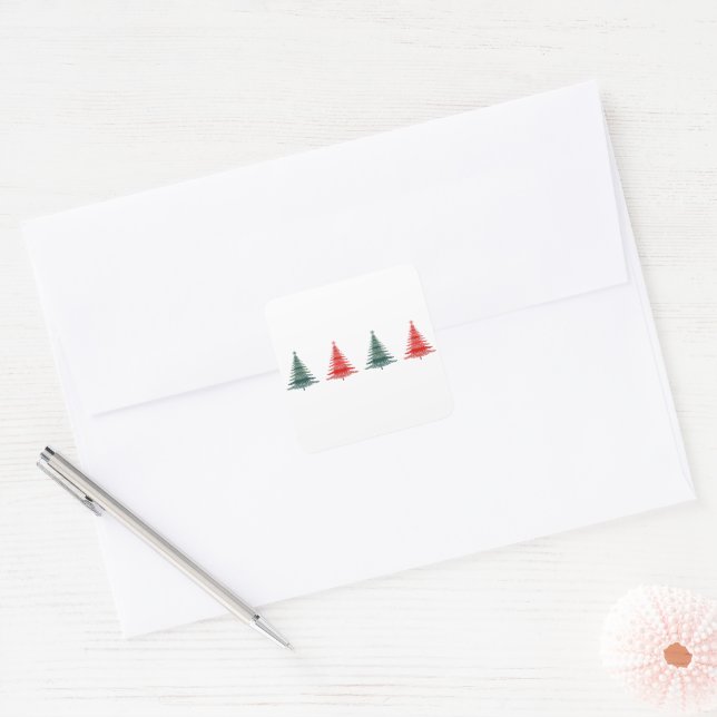 Christmas Tree Red Green Design Square Sticker (Envelope)