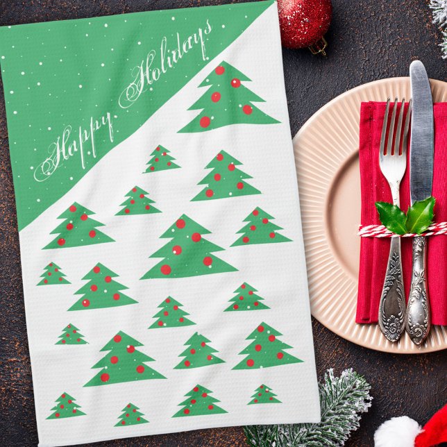 Christmas Tree Red Green Happy Holidays Pattern Tea Towel (Creator Uploaded)