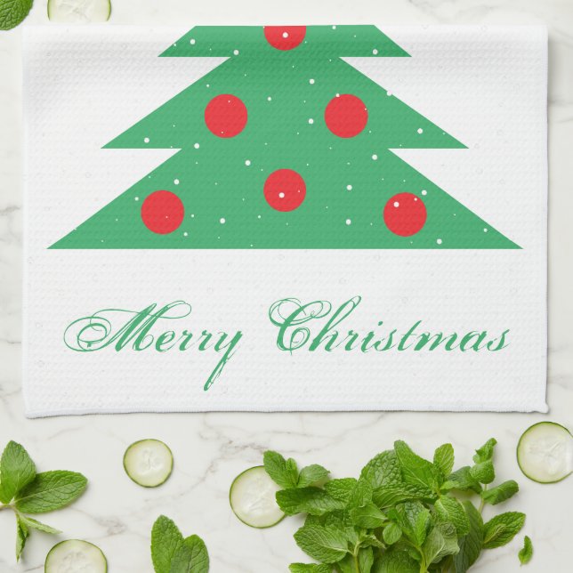 Christmas Tree Red Green Merry Christmas Kitchen T Tea Towel (Folded)