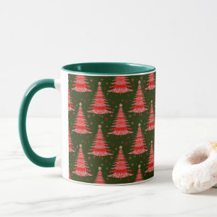 Christmas Tree Red Green Pattern Design Mug