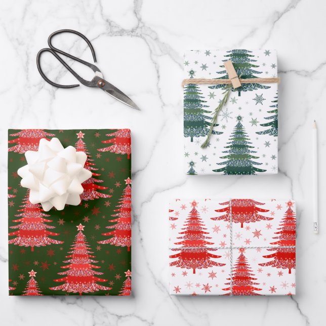 Christmas Tree Red Green Pattern Design  Wrapping Paper Sheet (Front)