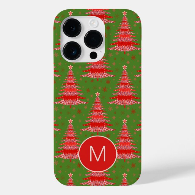 Christmas Tree Red Green Pattern Monogram Case-Mate iPhone Case (Back)