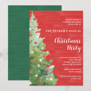 Christmas Tree Red Green Watercolor Holiday Party Invitation