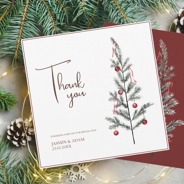 Christmas Tree Red Green Winter Festive Wedding Thank You Card (Creator Uploaded)