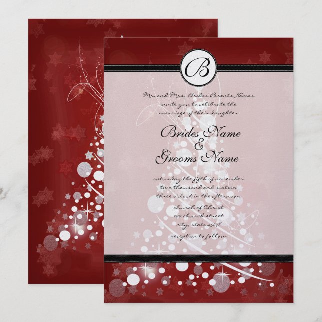 Christmas Tree Red Holiday Wedding Invitations (Front/Back)