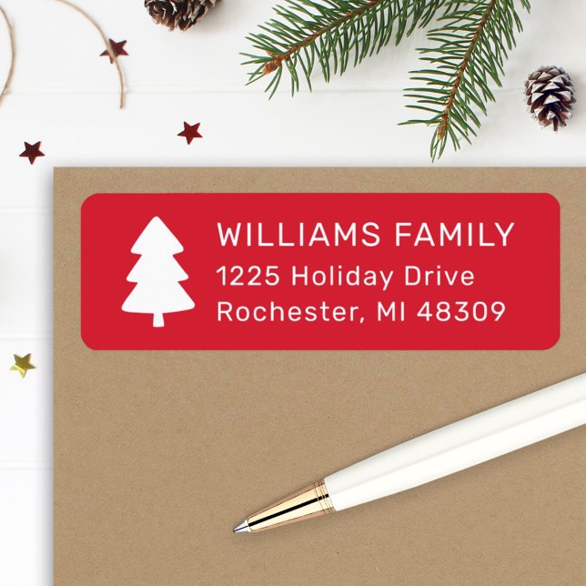 Christmas Tree Red Modern Holiday Return Address (Creator Uploaded)