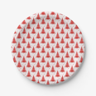 Christmas Tree Red Pattern Design Paper Plates