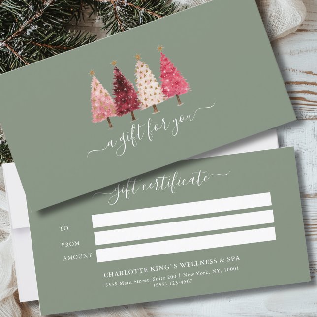Christmas Tree Red Pink Green Gift Certificate (Custom Whimsical Red Pink Green Business Salon Gift Certificate)