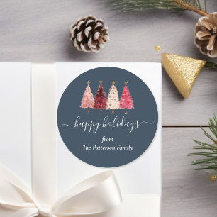 Christmas Tree Red Pink Navy Blue Custom Classic Round Sticker