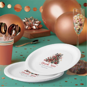 Christmas Tree Red Retro Typography Paper Plate