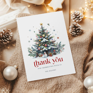 Christmas Tree Red Retro Typography Thank You Card