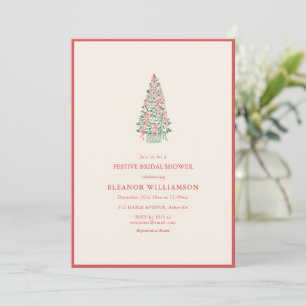 Christmas Tree Red Ribbons Festive Bridal Shower Invitation