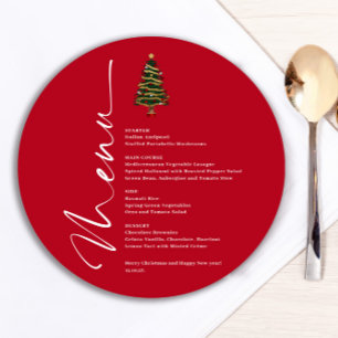 Christmas Tree Red Round Menu Card
