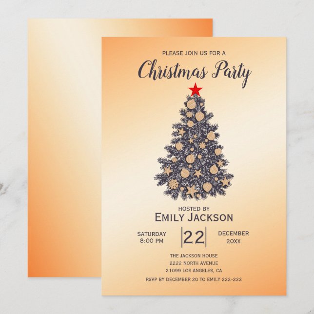 Christmas Tree Red Star Invitation (Front/Back)