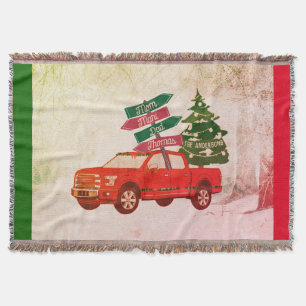 Christmas Tree Red Truck Custom Vintage Holiday Throw Blanket