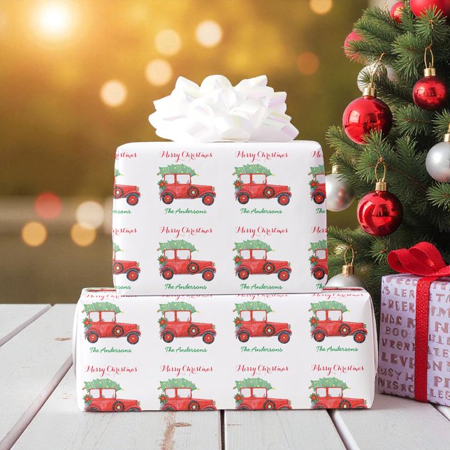 Christmas Tree Red Truck Holiday Wrapping Paper (Creator Uploaded)