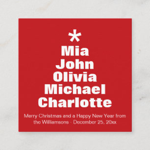 Christmas tree red white custom family names  enclosure card