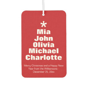 Christmas tree red white custom family names favou car air freshener