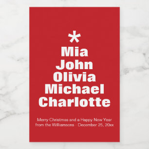Christmas tree red white custom family names  food label