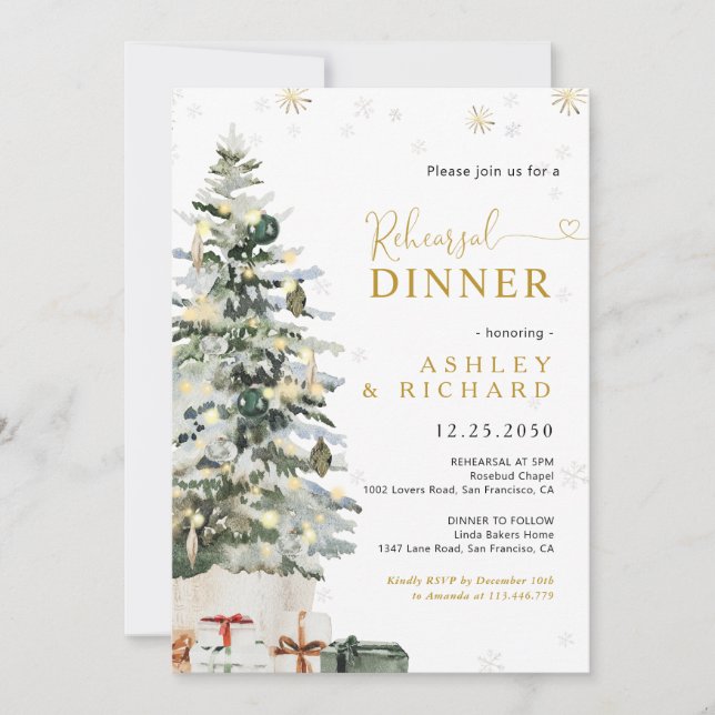 Christmas Tree Rehearsal Dinner Invitation (Front)