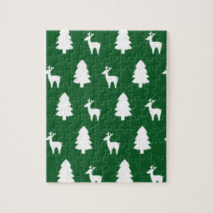 Christmas tree Reindeer green white Jigsaw Puzzle