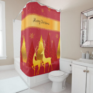 Christmas Tree & Reindeer Modern Girly Pattern Shower Curtain