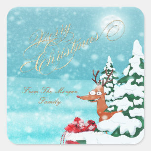 Christmas Tree,Reindeer,Presents Square Sticker
