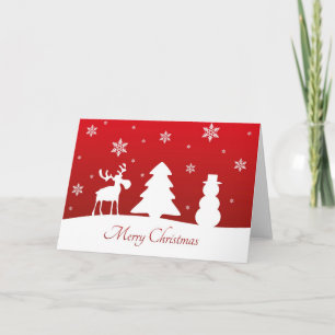 Christmas Tree Reindeer Snowman - Greeting Card