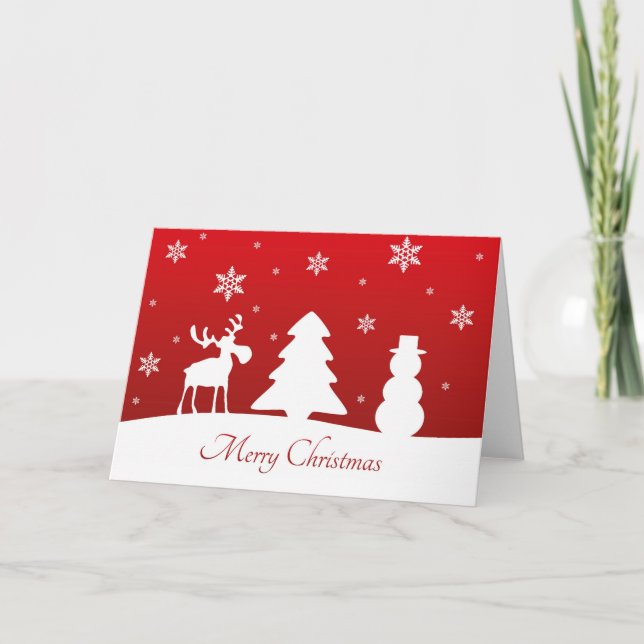 Christmas Tree Reindeer Snowman Holiday Card (Front)