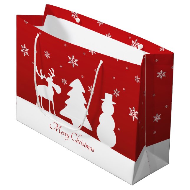 Christmas Tree Reindeer Snowman Large Gift Bag (Front Angled)